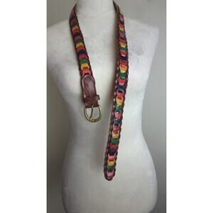 Rare Vintage Leather Braided Multicolor Boho Folk Chic Belt Size 36"
